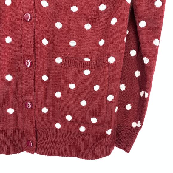 Modcloth MAK Cardigan Sweater Womens Sz Medium Red White Polka Dot V-Neck - Picture 4 of 6